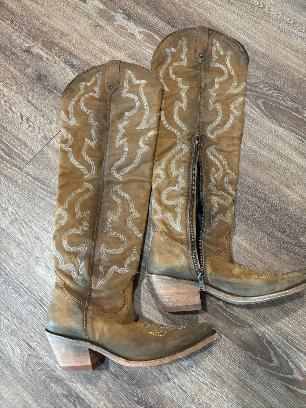 LIBERTY Black Over-the-Knee Brown Western Embroidered Boots